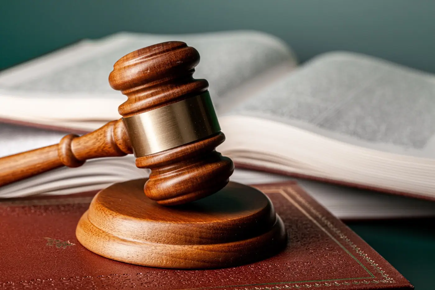 A judge's gavel resting on an open law book, the common law principles the DIFC Courts apply