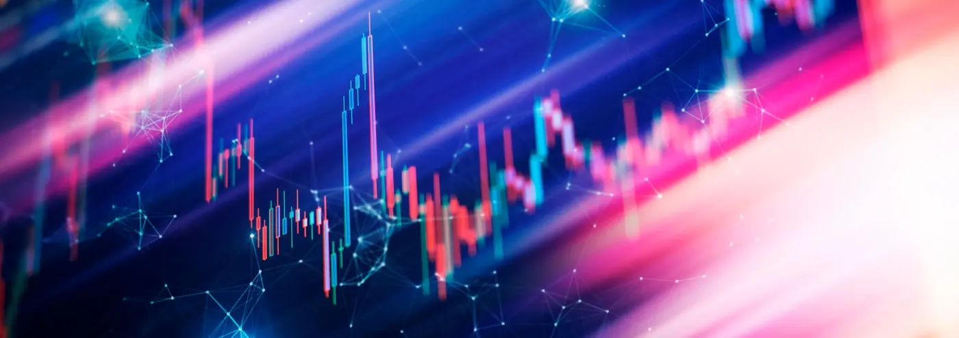 Market data rendered as a bright candlestick chart, the moving capital a VCC is built to handle